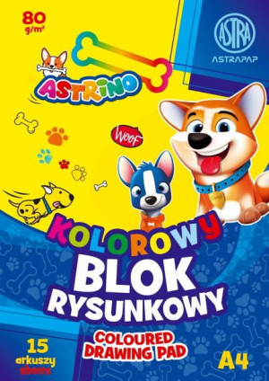 Blok rysunkowy kolorowy barwiony w masie ASTRAPAP A4 80g 15 ark "Astrino" p