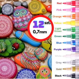 Pisaki AKRYLOWE Markery Flamastry Mazaki 0,7mm Art Ciękie Promarkery 12szt