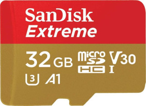 Sandisk microSDHC 32 GB EXTREME 100MB/s A1 C10 V30 UHS-I U3 + adapter SD