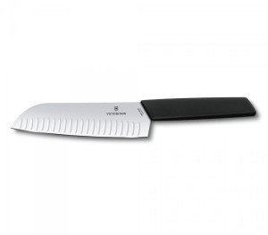 Nóż Santoku, ostrze ryflowane, 17 cm, czarny VICTO