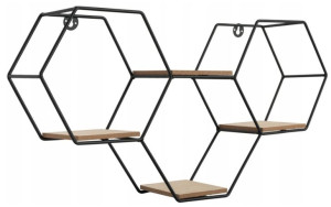 Ścienna półka LOFT metalowa Czarna Plaster Miodu