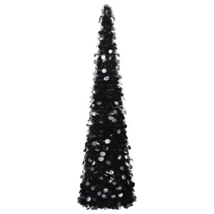 Składana, sztuczna choinka, czarna, 150 cm, PET