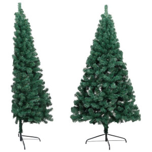 Sztuczna choinka ze stojakiem, połówka, zielona, 180 cm, PVC