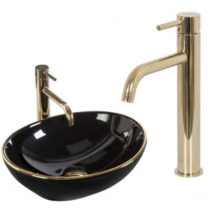 Umywalka Nablatowa Sofia Black Gold Egde Rea + Bateria Lungo