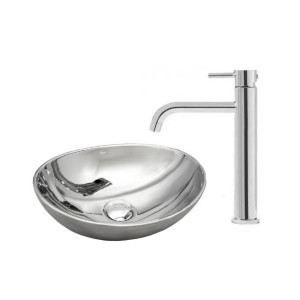 Umywalka ceramiczna nablatowa Sofia Silver + Bateria Umywalkowa Lungo