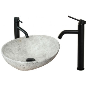 Umywalka Nablatowa Sofia Light Stone Rea + Bateria Lungo Czarna