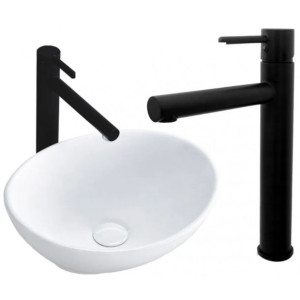 Umywalka Nablatowa Sofia Rea + Bateria Umywalkowa Tess Black