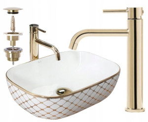 Umywalka Belinda Gold Edge Diamond Bateria Korek
