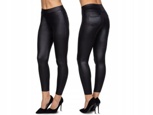 Czarne legginsy Woskowane z kieszeniami L/XL