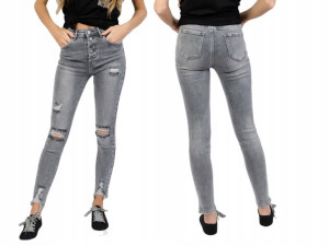 Szare Jeansowe Spodnie Z Przetarciami Psu-up 40