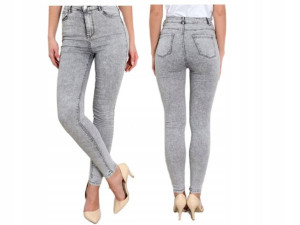 Spodnie jeans z wysokim stanem marmurki szare 44
