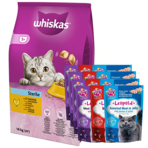WHISKAS Sterile z pysznym kurczakiem 14kg + Leopold 12x100g