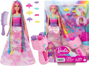 Barbie Lalka Księżniczka Zakręcone Pasemka Hnj06