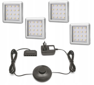 Oświetlenie led SQUERE 4 szt pod półkę + zasilacz