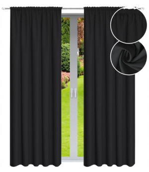 ZASŁONA 145x220cm Zasłony Czarna na Taśmie Żabki