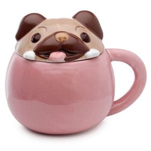 Kubek ceramiczny z przykrywką - Pies Mops