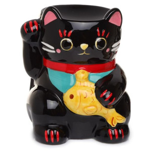 Ceramiczny podgrzewacz olejków - kot szczęścia Maneki Neko czarny