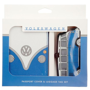 Etui na paszport i przywieszka na bagaż - Volkswagen VW T1 Camper niebieski