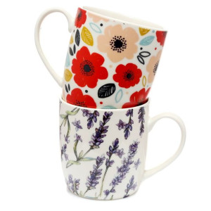 Zestaw dwóch porcelanowych kubków - Maki i lawenda