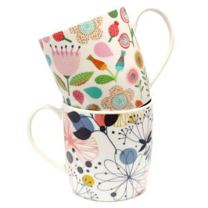 Zestaw dwóch porcelanowych kubków - Kwiaty jesieni