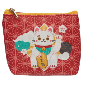 Portmonetka zamykana na suwak - Kot Szczęścia Maneki Neko biały