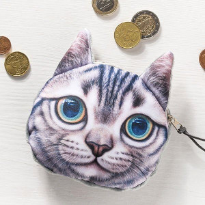 Portmonetka z nadrukiem 3D kot - szary kotek