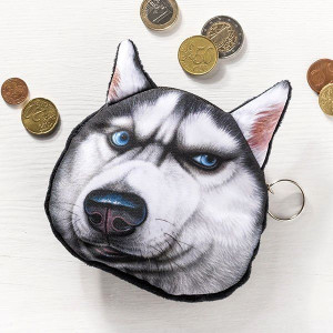 Portmonetka z nadrukiem 3D pies - oceniający husky