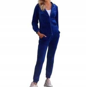 Dresy Damskie Welurowe Komplet Granat L/xl