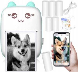 Mini Drukarka Przenośna Termiczna Dzieci + Rolki Gratis 6 Sztuk Prezent