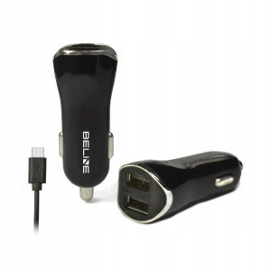 Ład. sam. Beline 2xUSB + USB-C 2,1A czarna/black