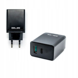 Ład. siec. Beline 1xUSB i 1xUSB-C 5A 18W czarny/bl