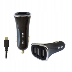 Ład. sam. Beline 3xUSB + lightning 4A czarna/black