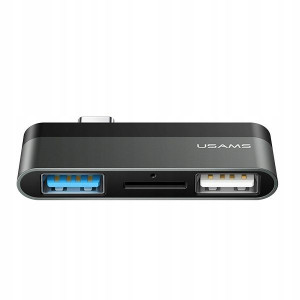 USAMS Adapter USB-C Mini HUB 2xUSB +Micro SD szary