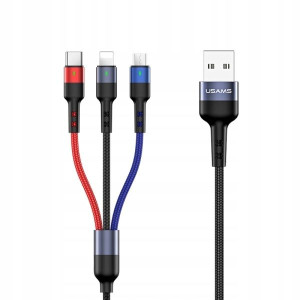 USAMS Kabel pleciony U26 3w1 0.35m 2A Fast Charge