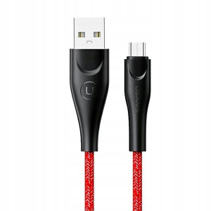 USAMS Kabel pleciony U41 microUSB 2m 2A czerwony/r