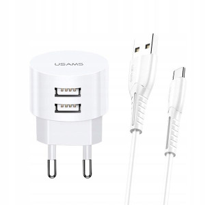 USAMS Ład. siec. 2xUSB T20 2,1A USB-C biały/white