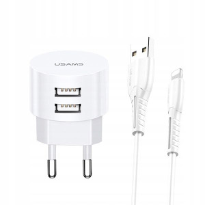 USAMS Ład. siec. 2xUSB T20 2,1A lightnin g biały/w