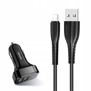USAMS Ład. sam. 2xUSB C13 2,1A lightning czarny/bl
