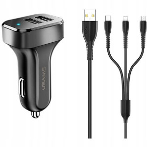 USAMS Ład. sam. 2xUSB C13 2,1A 3w1 (microUSB/USB-C