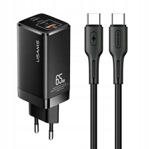USAMS Ład. siec. MT 2xUSB-C+USB GaN 65W T33 PD + k