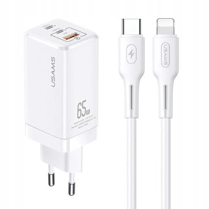 USAMS Ład. siec. MT 2xUSB-C+USB GaN 65W T33 PD + k