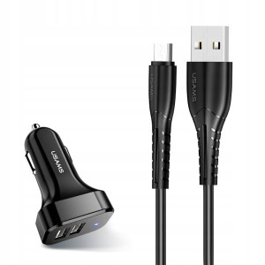 USAMS Ład. sam. 2xUSB C13 2,1A microUSB czarny/bla