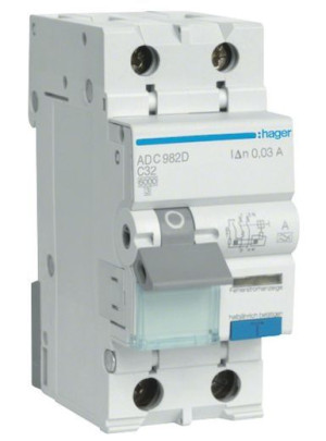 Wyłącznik z członem nadprądowym ADC910D 10A B 30mA AC 2pol Hager