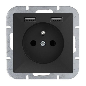 Abex Perła czarny mat - gniazdo pojedyncze (+0) PT-16P + 2xUSB