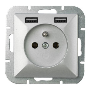 Abex Perła srebrny - gniazdo pojedyncze (+0) PT-16P + 2xUSB
