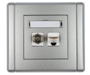 Karlik Flexi srebrny - gniazdo antenowe typu F (SAT) + RJ45 - 7FGFK