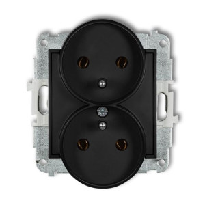 Karlik Mini czarny mat - gniazdo podwójne z uziemieniem - 12MGPR-2z