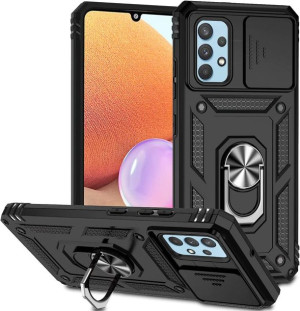 Etui Pancerne Ring Holder Do Motorola Moto G22 E32 E32S Czarne + Szkło