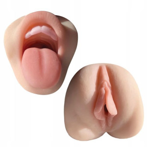 Masturbator dwustronny z cipką, ustami z językiem