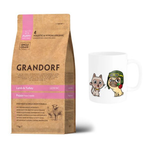 Pakiet Grandorf Lamb & Turkey Puppy Sucha Karma Dla Szczeniąt 1 kg + Kubek